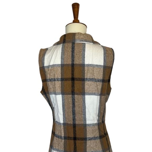 Double Breasted Brown Plaid Vest Button Down Mini Dress - Picture 14 of 16